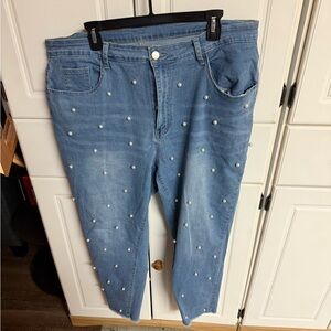 Pearl Embellished Blue Jeans